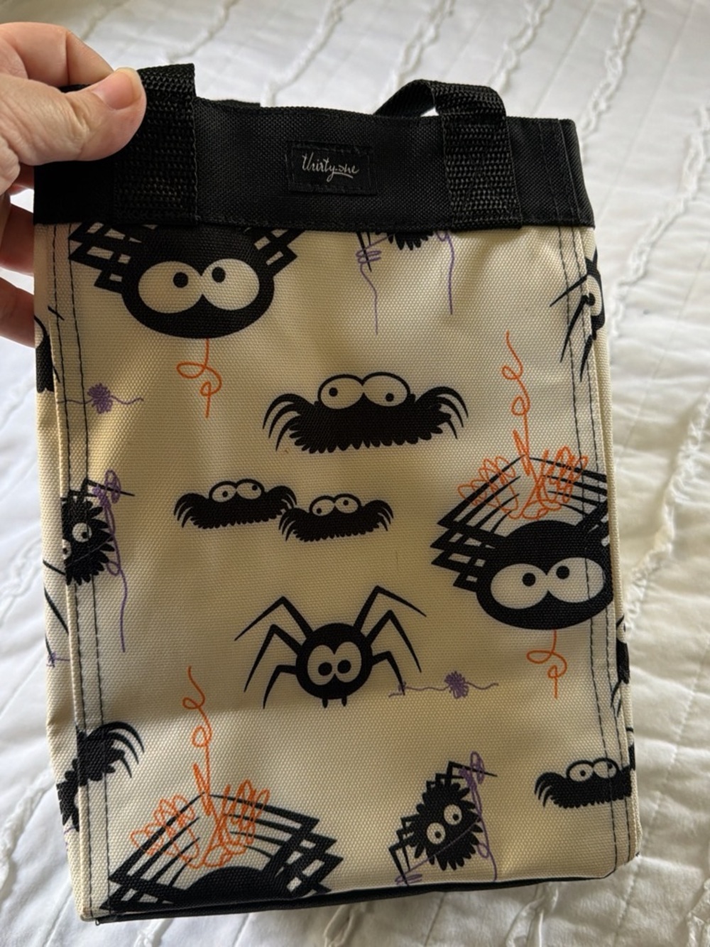 thirty-one Halloween Spider Print Lunch Tote in Black and Cream